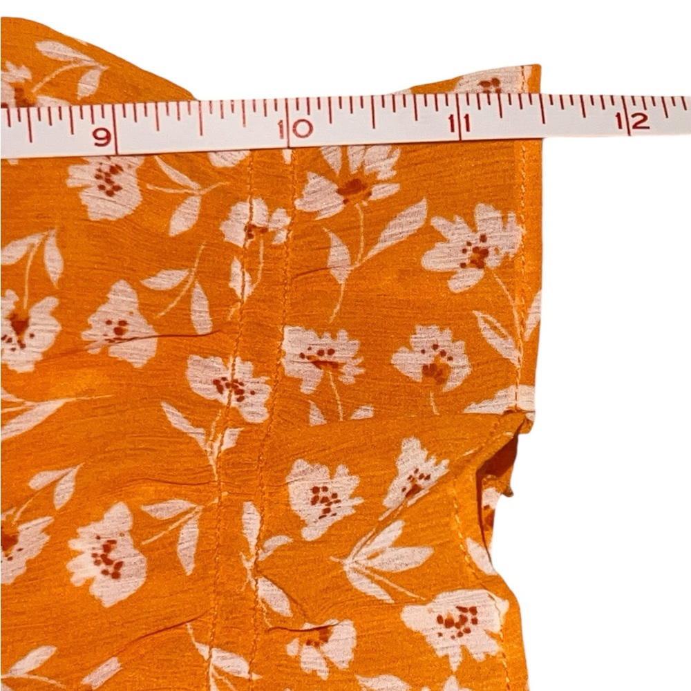 New J.Crew Factory Women's Ruffle Tie-Neck Top  Orange & White Floral - Medium - Picture 9 of 10